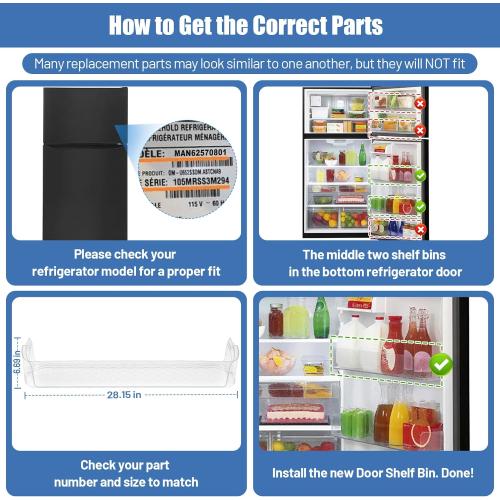 MAN62570801 Refrigerator Door Shelf Bin Compatible With LG Kenmore Refrigerator Parts Replacement Fridge Door Shelf LTCS24223S LTCS24223D LTWS24223S LRTLS2403S Fridge Door Basket Right