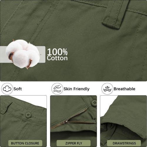 SIZE 30 Men's Cotton Cargo Tactical Pants for Casual Work Travel Wild Streetwear with 9 Pockets Relaxed Fit No Belt
