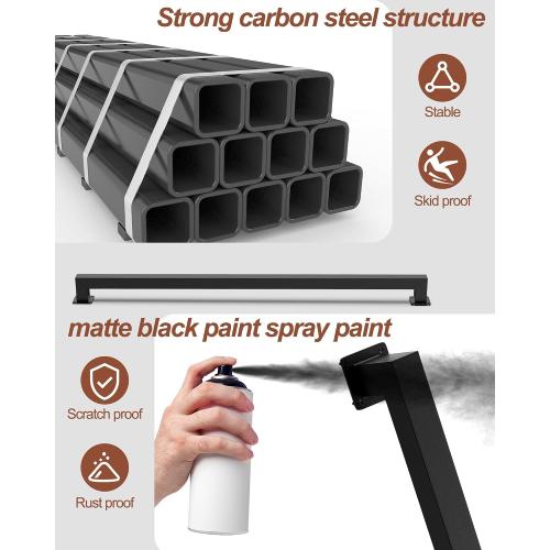 Square Tube Handrail,Wall Mount Staircase Handrail Modern Pipe Stair Industrial Stair Rail for Indoor Outdoor Steps,440lbs Load,Carbon Steel Non-Slip Grab Handle for Loft Porch 4 Section