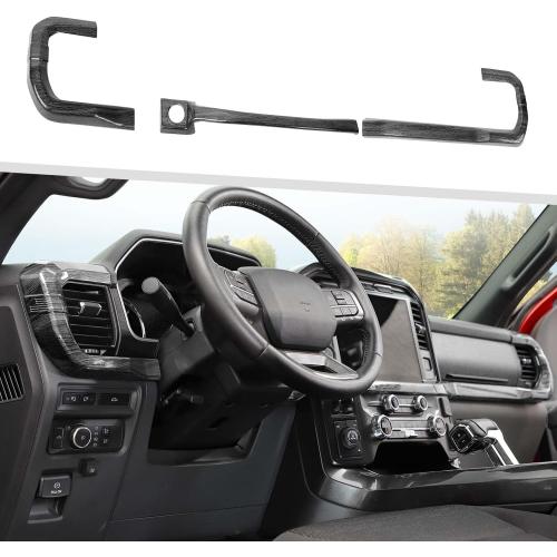 Jimen Compatible with Ford F150 2021-2024, 3PCS Center Console Dash Panel Dashboard Cover Interior Trim Accessories (Black Wood Grain)