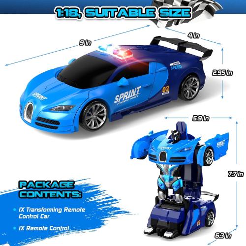 Remote Control Car, One-Click Becoming Robot Transforming Toys Car for Boys, Smooth Deformation, Demo Mode, 360° Rotation, Easy to Use, 2.4GHZ, with LED Lights, RC Cars for Christmas, Kids