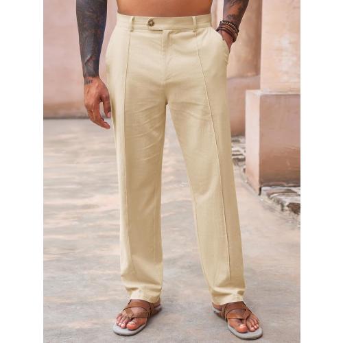 Size 38-32...Runcati Mens Casual Pants Elastic Waist Cotton Linen Pants Pleated Loose Fit Lightweight Beach Yoga Trousers