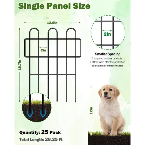 Pack of 25 Size 16.7x26.25 MOOACE Animal Barrier Fence 25 Pack, 16.7 in(H) X 26.25 ft(L), No Dig Decorative Garden Fence, Rustproof Metal Dog Rabbit Blocker Fencing, Small Fence Border for Outdoor Yard