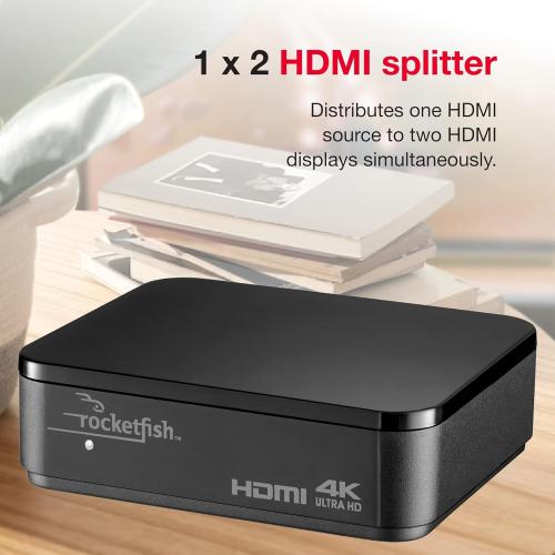 Rocketfish 2-Output HDMI Splitter with 4K at 60Hz and HDR Pass-Through - Dual HDMI Splitter with Easy Setup - HDMI Splitter Output Supports 2 HDMI Displays - Splitter with 4k & HDR Compatibility