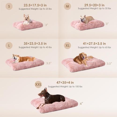 Size XL Color pink EHEYCIGA Fluffy Dog Crate Bed for Extra Large Dogs, Plush Faux Fur Crate Pad, Calming Anti Anxiety XL Dog Bed, Washable Soft Warm Crate Mat with Non-Slip Bottom, Pink