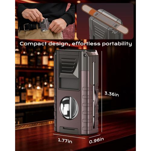 6-in-1 Torch Lighter with Triple Flame, Built-in V & Straight Tool, Punch, Holder, Draw Enhancer, Windproof & Refillable Butane Torch Lighters, Cool Lighters with Gift Box for Men, Candle, Outdoors