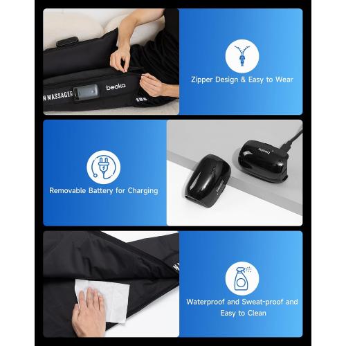 beoka Leg Massager for Circulation and Pain Relief, Leg Recovery System for Fast Recovery, Cordless Air Compression Boots with 3 Modes 5 Intensities for Athletes Runners and Travelers-L