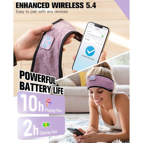 Voerou Sleep Headphones Wireless Bluetooth 5.4 Sports Headband, Sleeping Headphones Eye Mask Earbuds Music Headband for Side Sleepers Perfect for Workout Running Travel Yoga Cool Gadgets Tech Gifts