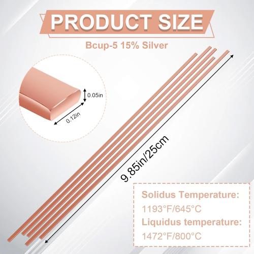 40 Sticks 15% Silver Brazing Rods – Flat Phos Copper Welding Rods for HVAC, Air Conditioner, Refrigerator – AWS BCuP-5 Silver Solder Brazing Alloy 0.050x1/8x10 (40pcs)