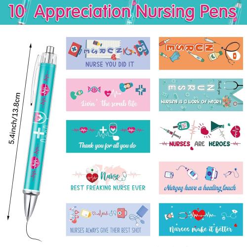 Geyee Nurse Ballpoint Pens Lovely Cartoon Nurse Pens Cute Retractable Nursing Pens Funny Ink Ballpoint Pens for Medical Assistants Students Workers Office Appreciation Gifts (10 Pcs)