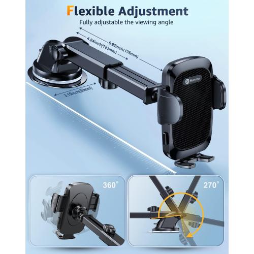 Phone Mount for Car [Military-Grade Super Suction] Universal Hands-Free Phone Holder for Dashboard Windshield Air Vent for iPhone 17/16 Pro Max Air Plus Samsung All Phones