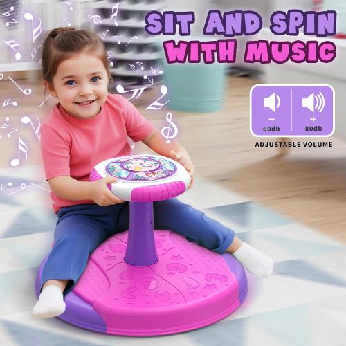 Unicorn Sit and Spin Toys for Toddlers 1-3 Girls, 360° Toddler Spinning Seat with LED Lights and Music, Sensory Toys Birthday for Kids 3-5