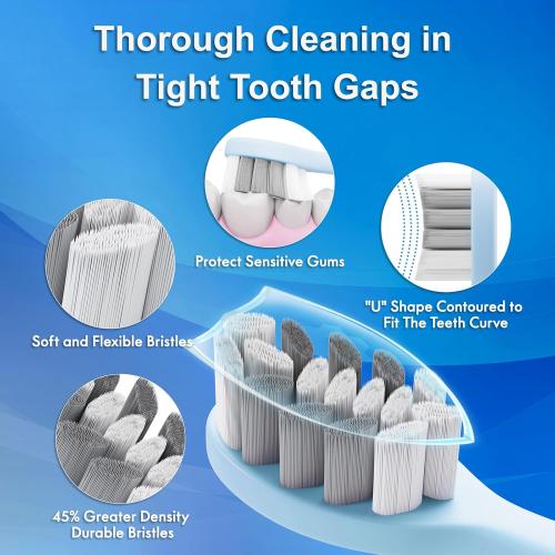 Sonic Electric Toothbrush for Adults and Kids, Comes with 10 Brush Heads & Travel Case, 5 Modes with 2 Minutes Built in Smart Timer, One Charge for 90 Days, 42,000 VPM Motor (Blue and White)