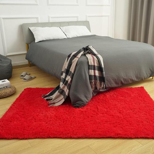 Amearea Premium Soft Fluffy Area Rug Modern Shag Carpet, 3x5 Feet, Fuzzy Shaggy Rugs for Bedroom Living Room Teen Apartment Decor, Comfortable Indoor Furry Dorm Carpets, Red