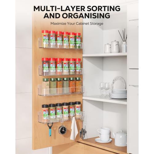 Nieifi Spice Rack Wall Mount, 4 Pack, Clear, Screw or Adhesive Installation, Spice Rack Organizer for Your Kitchen Cabinet or Pantry Door