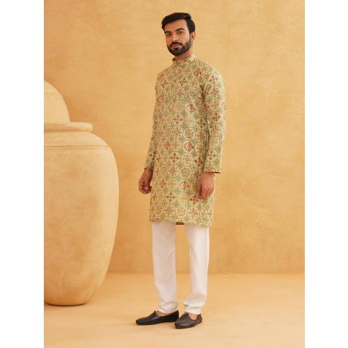 6XL...Sojanya (Since 1958 Men'S Cotton Linen Blue Foil Printed Only Long Kurta