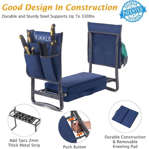 Patented Garden Kneeler and Seat Heavy Duty, Upgraded Garden Bench with Thicker Wider Soft Detachable Kneeling Pad, with 2 Tool Store Pouches, Nice for Mother Father Gardeners