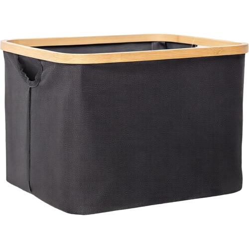 YAHUAN Small Collapsible Laundry Hamper with Bamboo Handle Small Foldable Laundry Basket for Wet & Dry Laundry 13.19 x 16.14x 11.22 inches (Black)