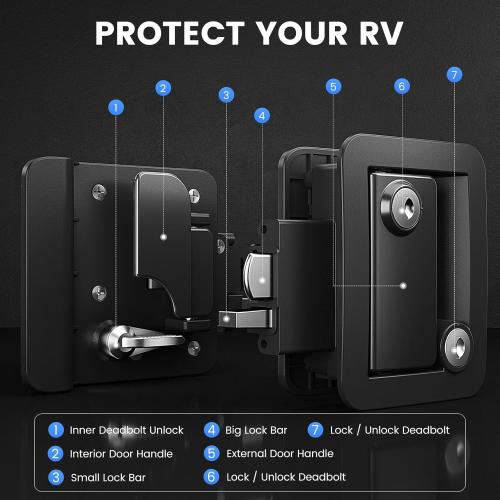 RV Door Lock for Travel Trailers with Paddle Deadbolt, Camper Entry Door Latch, RV Lock Replacement Kit with 4 Keys, for Cargo Hauler Horse Trailer Truck (2 Locks with Different Keys)