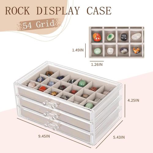 Acrylic Rock Display Case,54 Grids Rock Collection Box for Kids with Mini Magnifying Glass and Gloves, Clear Display Cases for Stones Collectibles Gemstone Crystals Storage Boxes