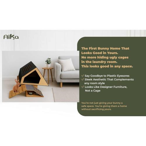Wooden Rabbit Hideout Castle – Indoor Bunny House & Hut for Rabbits, Guinea Pigs, Chinchillas & Small Pets – Medium Size Habitat – Durable Wooden Rabbit House for Indoor & Outdoor Use