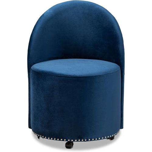Baxton Studio Bethel Glam and Luxe Navy Blue Velvet Fabric Upholstered Rolling Accent Chair  ( the  polyurethane wheels is broken see the pictures)