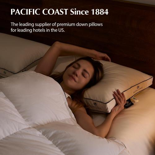 Pacific Coast Goose Feather and Down Pillows, Queen Size Set of 2, Gusseted Pillows, Bed Pillows for Sleeping, Good for Side and Back Sleepers, 100% Organic Cotton Cover