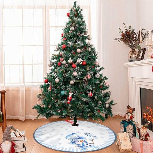 Let It Snow Snowman Christmas Tree Skirt 36 Inches, Blue Snowflake Tree Skirt, Winter Xmas Tree Mat for Home Party Holiday Indoor Outdoor Decorations (Blue, 36in)