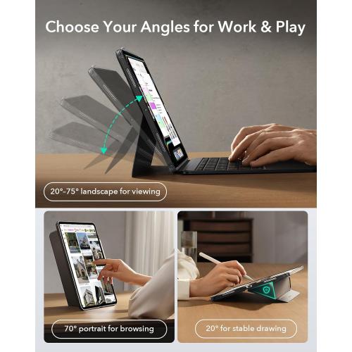ESR for iPad Pro 13 Case with Keyboard (M5/M4, 2025/2024), Magnetic Detachable Keyboard, Portrait/Landscape Modes, Large Click-Anywhere Trackpad, Backlit Keys, Shift Series, Dark Gray