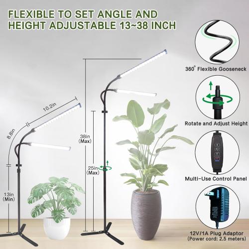2025 Professional Grow Lights for Indoor Plants Growing, 126 LEDs 6000K Full Spectrum Plant Grow Lights Indoor, Height Adjustable (13-38''), 3 Spectrum Modes   10 Dimming with 4/8/12/18H Timer