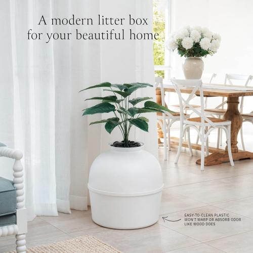 Secret Litter Box by Bundle & Bliss - Hidden Litter Box Enclosure, Patented Design with Odor Control,(NOT INCLUDED Faux Plant, Carbon Filter and Real Stones) Vivid White