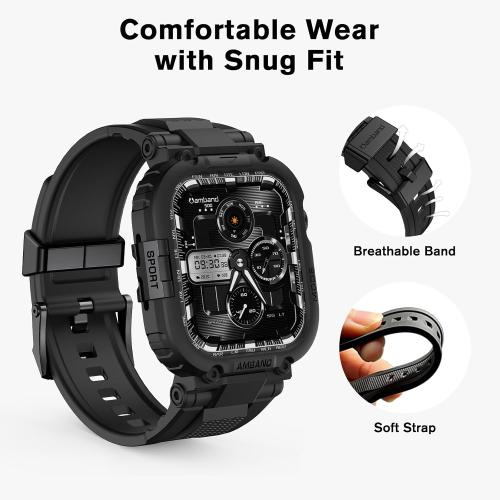 amBand M1 Sport Case Band for Apple Watch Ultra 3/2/1 & SE 3/2/1 & Series 11 10 9 8 7 6 5 4 3 49mm 46mm 45mm 44mm 42mm 41mm 40mm 38mm, Shockproof & Scratch Resistant Rugged Bumper for Men