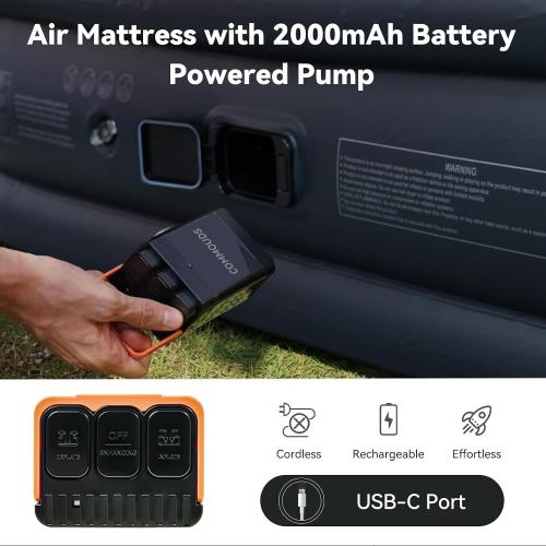 COMMOUDS Queen Air Mattress with 2000mAh Battery Powered Pump, 18 Raised Inflatable Mattress, Portable Blow up Mattress, Air Bed for Camping, Home and Guest