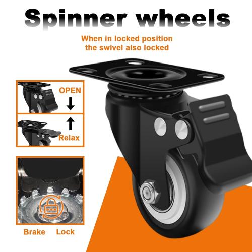 MSH&HCE 2 Inch Locking Caster Wheels with Brake, 360° Swivel Set of 4 for Furniture, Cabinets and Light Carts