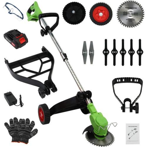 ALSO GO 21V Electric Lithium-Ion Grass Trimmer Lawn Mower with Stand Wheels and 1.5Ah Battery, Lightweight Weed Wacker Cordless Weed Eater Battery Powered for Yard and Garden, Green
