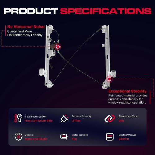 Front Driver Side Power Window Regulator with Motor (2 Pins) Fit for 2001-2006 Chevrolet Silverado 1500 3500, Avalanche Suburban GMC Sierra 1500 2500 3500 Yukon XL Cadillac Escalade, 741-644