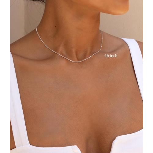 FUNEIA 925 Sterling Silver Necklace for Women Trendy Dainty Real Silver Chain Necklace Simple Thin Box Chain Beaded Chain Snake Chain Herringbone Necklaces Jewelry 14/16/18 Inch