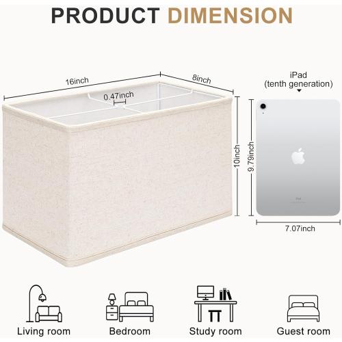 Rectangle Lamp Shades 16L x 8W x 10H Large Beige Lampshades for Table Lamps Floor Lamps, Natural Linen Lamp Shade Replacement, Spider, Harp Holders Included, Easy Assembly Required