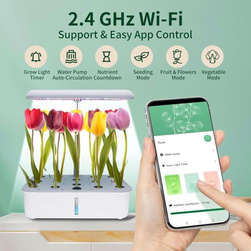 Hydroponics Growing System Indoor Garden, Indoor Gardening System with 14 Pods, WiFi Indoor Herb Garden, Herb Garden Kit with LED Grow Light, Adjustable Height Up to 16.5, Auto Pump, 5L Water Tank