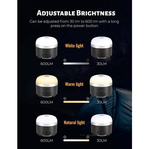Camping Lantern, 600LM Camping Lights, 5 Light Modes Rechargeable Lantern Waterproof Mini Flashlight Emergency Lights for Home Power Failure, Camping Hanging, Car Camping (Black)