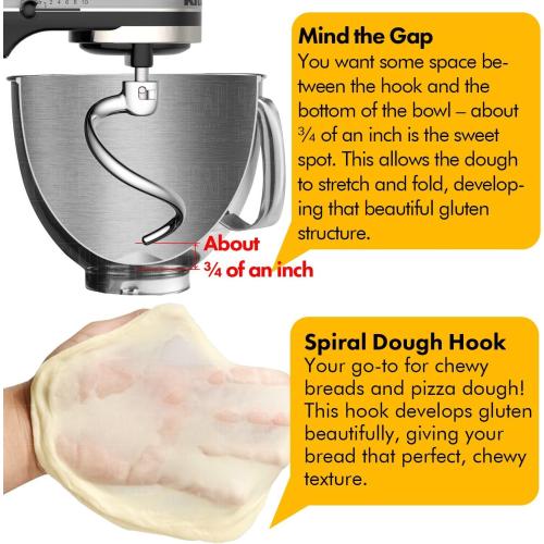 Durable Spiral Dough Hook - Compatible with KitchenAid Heavy Duty Series 5 Qt Bowl-Lift Stand Mixers（K4, K5, K5A, K5SS, KSM5, KDM5, KPM5, KP50, KSM50, KPM50, KSM450, KSM500, KPD162, KSMC50, PRO 500）