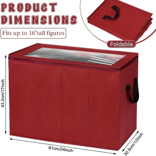 17 Tall Nutcracker and Figurine Collectibles Storage Box with Adjustable Dividers, Large Christmas Holiday Ornament Storage Organizer for Storing Carolers, Santa Figure (Nut cracker not Included)