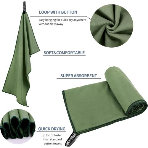 Microfiber Travel Towel, Soft Lightweight Quick Dry Towel, Super Absorbent Compact Travel & Sports & Beach Towels for Camping, Backpack, Gym, Swimming, Yoga, Hiking (L:24×48 -ArmyGreen)