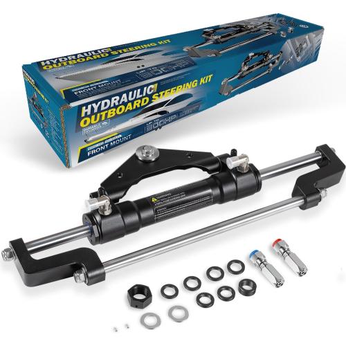 300HP HC5345-3 Hydraulic Steering Cylinder - 10.3MPa/1500PSI Pressure for Outboard Boats up to 300HP, Front-Mount Aluminum Alloy Cylinder with Two-Way Lock Valve & ORB Fittings-for Single/Twin Engines