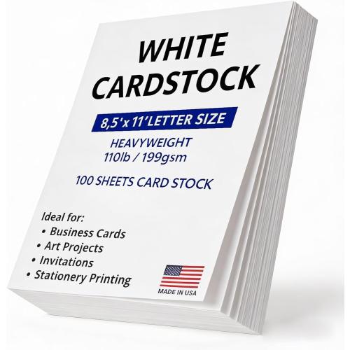 Veritas White Cardstock 8.5 x 11”, 110LB/199GSM Heavyweight Card Stock, 100 Sheets, Thick Cardstock Printer Paper for Copy, Printing, Art Projects, Invitations, Made In USA