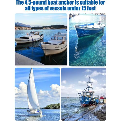 Size 38ft Abimars Boat Anchor Kit, 4 Sizes Fluke Anchor with Float, Chain, Rope, Hot-Dipped Galvanized Steel Anchor for Watercraft Up to 38FT