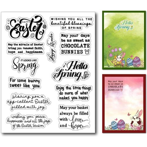 Happy Easter Greeting Phrases Clear Stamps for Card Making Easter Blessings Hello Spring Transparent Stamp Easter Sentiment for Scrapbooking Journals Photo Album Decoration