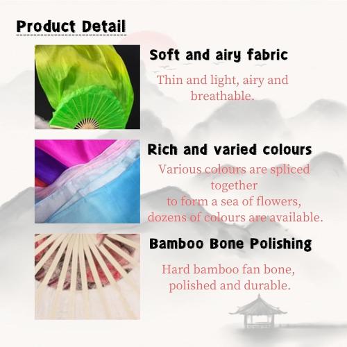 Color White, Pink and red 1 Pair(Left Right) Belly Dance Fan Artificial Silk Bamboo Fans,Colorful Dancing Fabric Fans,Long Folding Imitated Silk Fans,for Dancing Show Arts,Length 180cm Width 90cm.