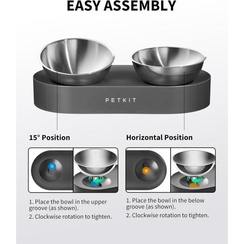 PETKIT CYBERTAIL - Stainless Steel Raised Bowl - Inclined Food and Feeding Bowls, Non-Slip, No Spill for Cats and Small Dogs