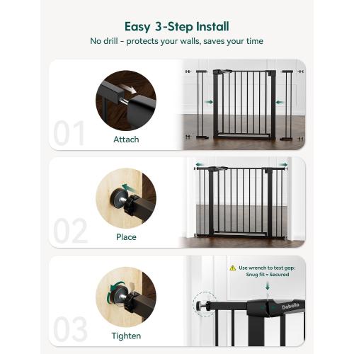 Babelio Extra Wide Baby/Dog Gate PressGuard P7, 29-55 Auto Close for The House and Doorway, Safety Pressure Mounted Pet Door, NO Need Tools and Drilling, Black